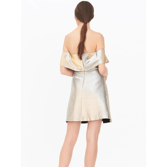 Sandro Metallic Off-the-Shoulder A-line Mini Dress - Gold - Picture 3 of 13